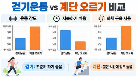 계단 오르기 vs 걷기운동, 중년 체력 관리에는 무엇이 다를까?