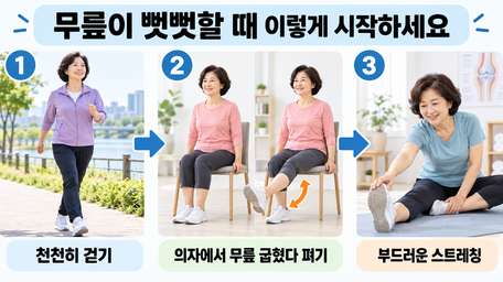 무릎이 뻣뻣할 때 스트레칭해도 될까? 중년이 알아야 할 방법